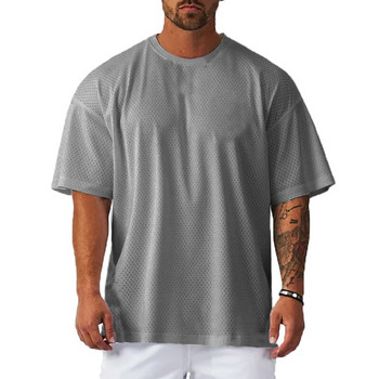 Μπλουζάκι μεγάλου μεγέθους Ανδρικό μπλουζάκι με πεσμένο λαιμό και ώμους Hip hop χαλαρά ρούχα γυμναστικής με μισό μανίκι Fitness μπλουζάκι Bodybuilding