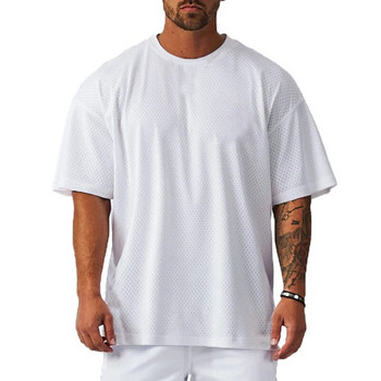 Μπλουζάκι μεγάλου μεγέθους Ανδρικό μπλουζάκι με πεσμένο λαιμό και ώμους Hip hop χαλαρά ρούχα γυμναστικής με μισό μανίκι Fitness μπλουζάκι Bodybuilding