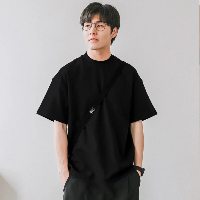 Majice kratkih rukava s malim ovratnikom, muške jednobojne pamučne majice od 350 g/m², muške majice kratkih rukava, proljeće, ljeto, široka majica kratkih rukava, ležerne majice