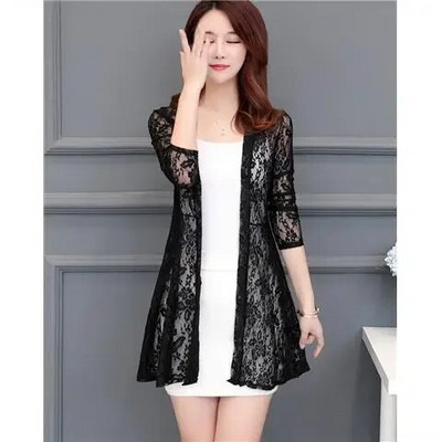 Suvine pitskardigan pikk õõnes päikesekaitsejope naiste vabaaja roosa must punane valge pikkade varrukatega õhuke mantel, naine Y932