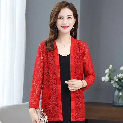 Suvine pitskardigan pikk õõnes päikesekaitsejope naiste vabaaja roosa must punane valge pikkade varrukatega õhuke mantel, naine Y932