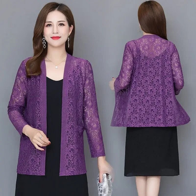 Suvine pitskardigan pikk õõnes päikesekaitsejope naiste vabaaja roosa must punane valge pikkade varrukatega õhuke mantel, naine Y932