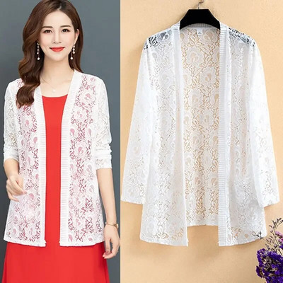 Suvine pitskardigan pikk õõnes päikesekaitsejope naiste vabaaja roosa must punane valge pikkade varrukatega õhuke mantel, naine Y932