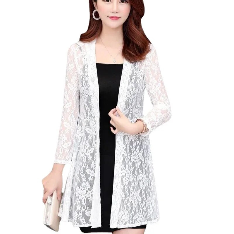 Suvine pitskardigan pikk õõnes päikesekaitsejope naiste vabaaja roosa must punane valge pikkade varrukatega õhuke mantel, naine Y932