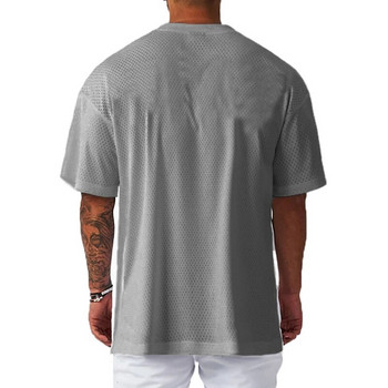 Голяма широка мъжка ежедневна спортна тениска Фитнес зала Бодибилдинг Фитнес Риза с къс ръкав Лятна мрежеста бързосъхнеща дишаща риза