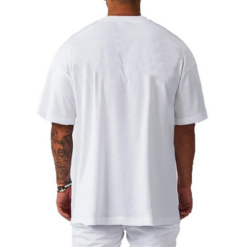 Голяма широка мъжка ежедневна спортна тениска Фитнес зала Бодибилдинг Фитнес Риза с къс ръкав Лятна мрежеста бързосъхнеща дишаща риза
