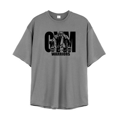 Μεγάλο, χαλαρό ανδρικό μπλουζάκι για γυμναστήριο, γυμναστήριο Bodybuilding, κοντό μανίκι, καλοκαιρινό πλέγμα, Ρούχα που αναπνέουν γρήγορα