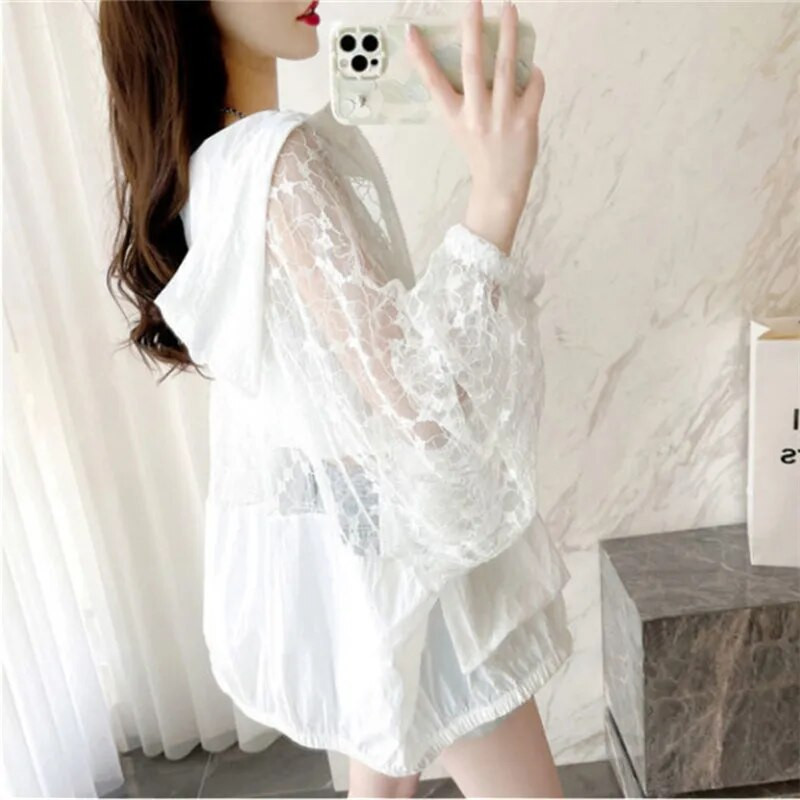 Modna čipkana šuplja odjeća za zaštitu od sunca Ženski kaput s kapuljačom Novi ljetni kardigan jakna dugih rukava Ženska široka gornja odjeća G2498