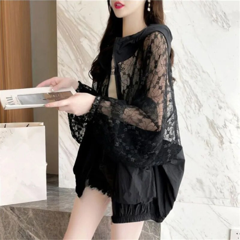 Modna čipkana šuplja odjeća za zaštitu od sunca Ženski kaput s kapuljačom Novi ljetni kardigan jakna dugih rukava Ženska široka gornja odjeća G2498