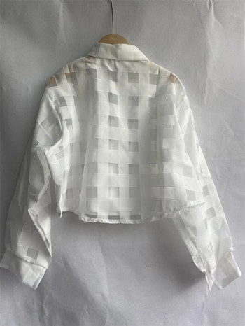 Μόδα πουκάμισα Organza Αντιηλιακό Παλτό Γυναικεία Ρούχα Καλοκαιρινά Crop Tops 2023 Ropa Mujer Casual See Throught Σέξι Y2k μπουφάν