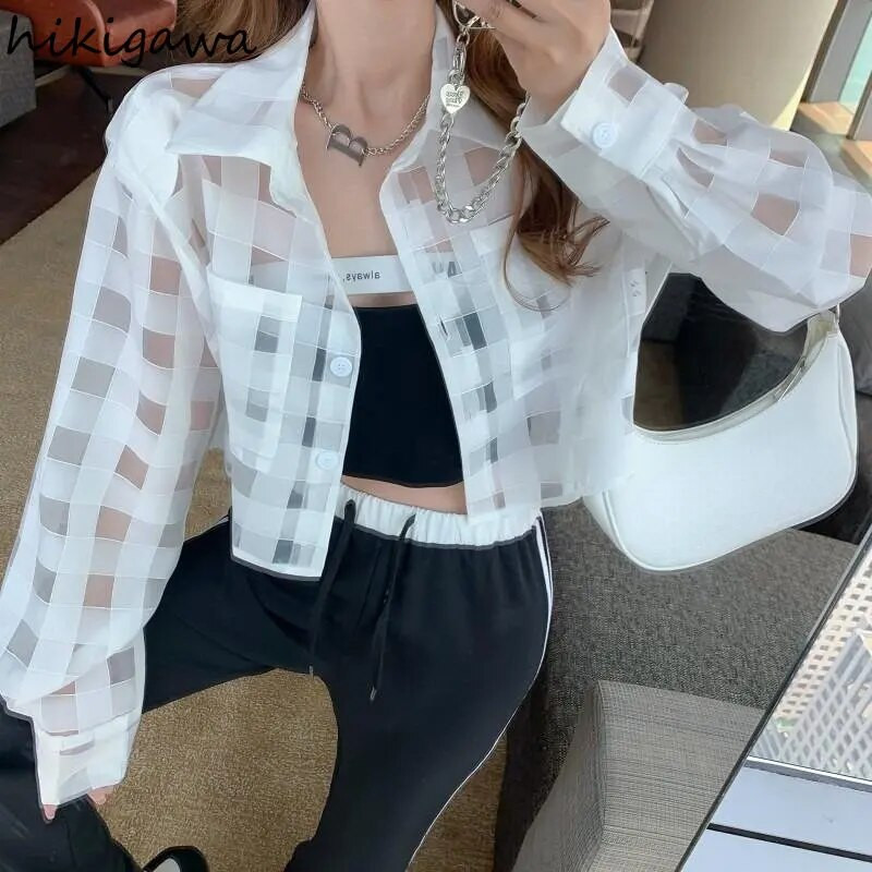 Modne košulje Organza zaštitni kaput Ženska odjeća Ljetne kratke majice 2023 Ropa Mujer Ležerne prozirne seksi Y2k jakne