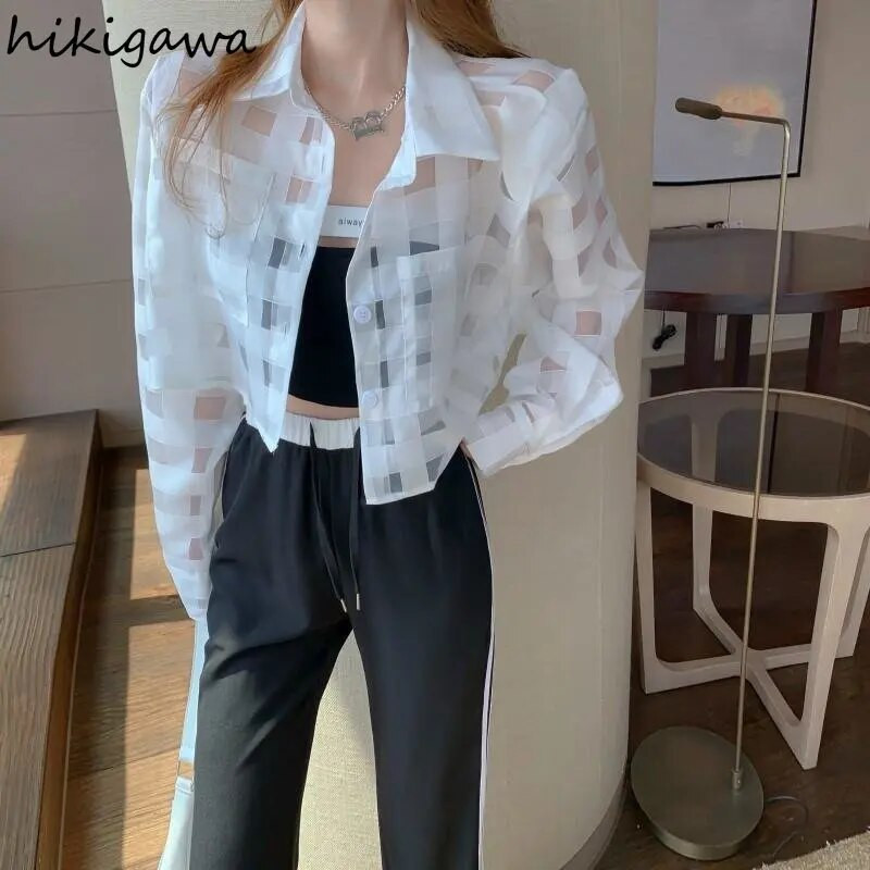 Modne košulje Organza zaštitni kaput Ženska odjeća Ljetne kratke majice 2023 Ropa Mujer Ležerne prozirne seksi Y2k jakne