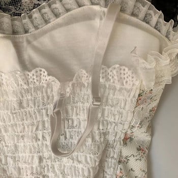 Lace Flower Print Cami Crop Tank Tops Summer Camisole Γυναικείο τοπ Κομψό λεπτό κοντό τανκ Γιλέκο Sexy Y2k Pearl