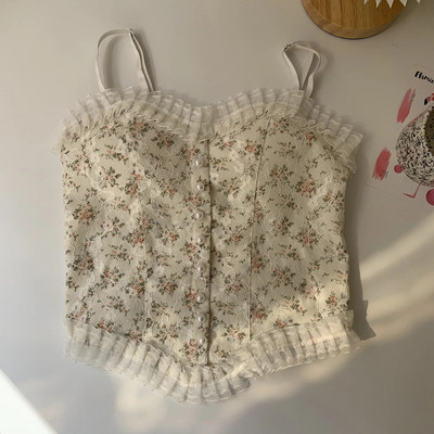 Crop majice bez rukava s čipkastim cvjetnim printom Ljetne majice bez rukava Ženska cijev majica Elegantne uske kratke majice bez rukava Seksi Y2K Pearl