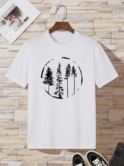 Woods majica s printom za muške ležerne modne ljetne majice s okruglim izrezom i kratkim rukavima, obične i prevelike majice