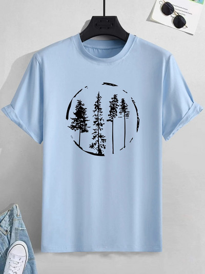 Woods majica s printom za muške ležerne modne ljetne majice s okruglim izrezom i kratkim rukavima, obične i prevelike majice