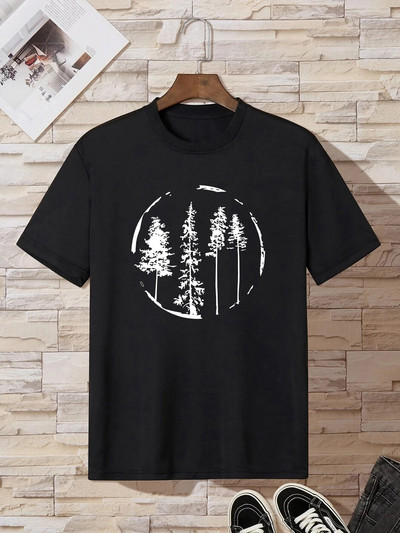 Woods majica s printom za muške ležerne modne ljetne majice s okruglim izrezom i kratkim rukavima, obične i prevelike majice