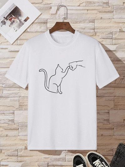Μπλουζάκι με στάμπα Cat για ανδρικά μπλουζάκια με κοντό μανίκι μόδας, κανονικά και υπερμεγέθη μπλουζάκια