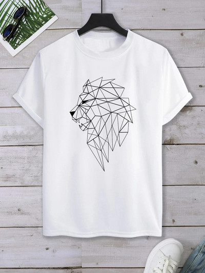 Rövid ujjú, rövid ujjú férfi póló oroszlánmintával