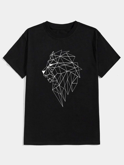 Rövid ujjú, rövid ujjú férfi póló oroszlánmintával