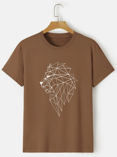 Rövid ujjú, rövid ujjú férfi póló oroszlánmintával