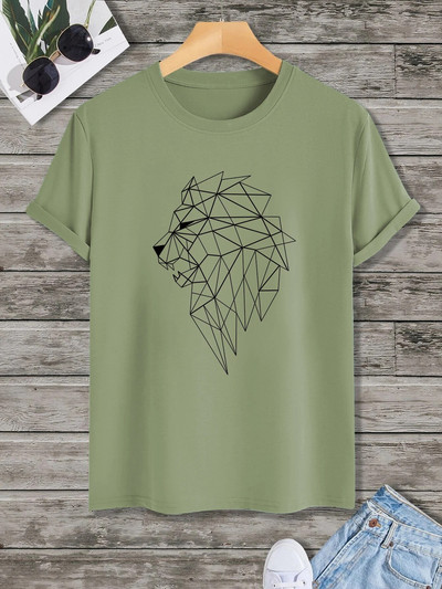 Rövid ujjú, rövid ujjú férfi póló oroszlánmintával
