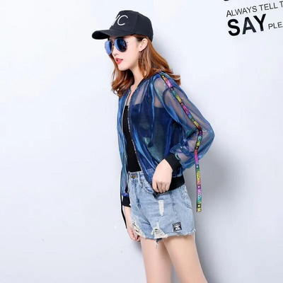 Ljetna odjeća za zaštitu od sunca dugih rukava Ženski tanki stil Jakna s patentnim zatvaračem od svijetle svile na navoje Ženska modna široka jakna za bejzbol