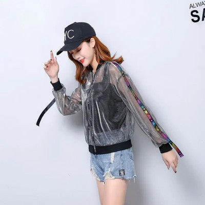 Ljetna odjeća za zaštitu od sunca dugih rukava Ženski tanki stil Jakna s patentnim zatvaračem od svijetle svile na navoje Ženska modna široka jakna za bejzbol