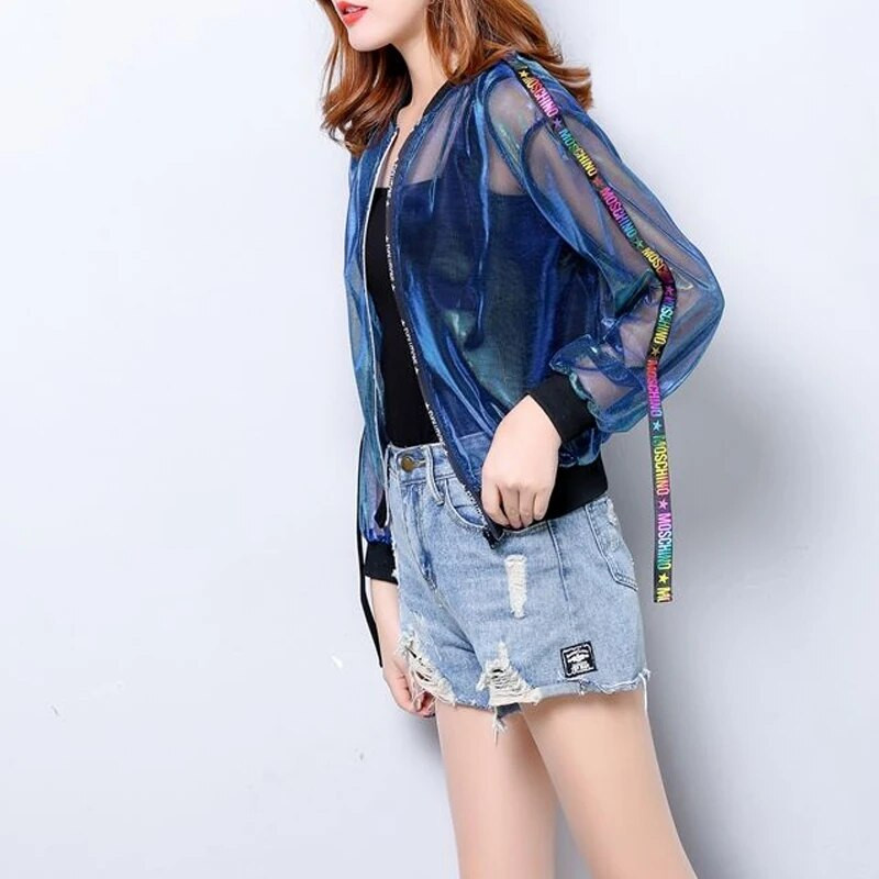 Ljetna odjeća za zaštitu od sunca dugih rukava Ženski tanki stil Jakna s patentnim zatvaračem od svijetle svile na navoje Ženska modna široka jakna za bejzbol