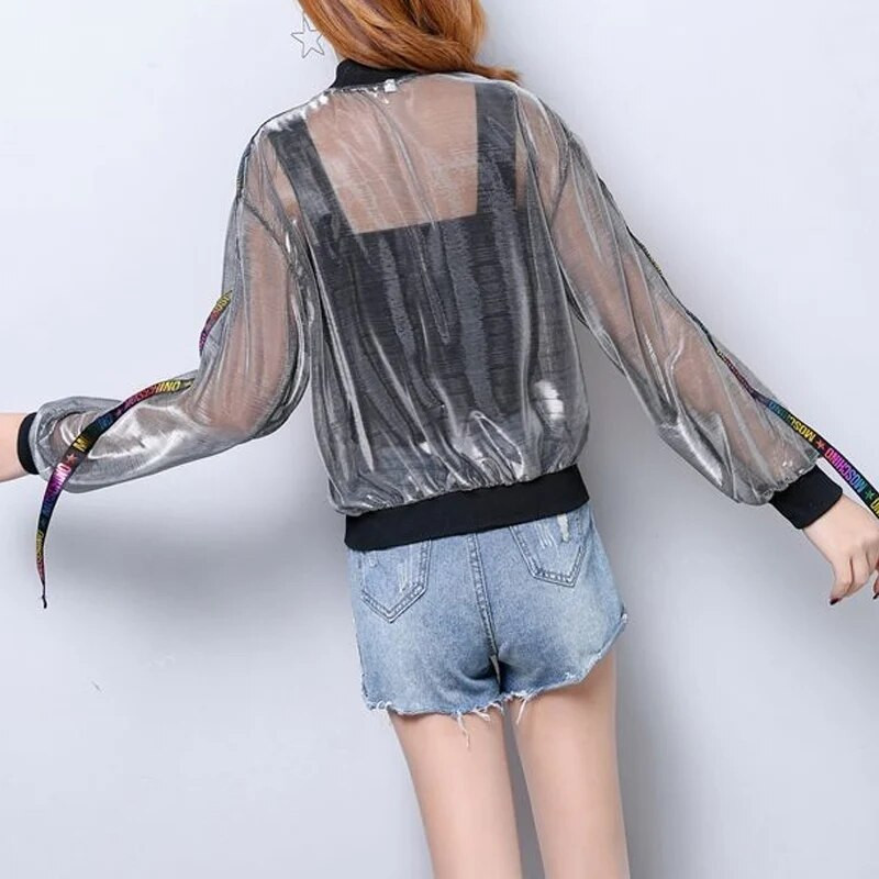 Ljetna odjeća za zaštitu od sunca dugih rukava Ženski tanki stil Jakna s patentnim zatvaračem od svijetle svile na navoje Ženska modna široka jakna za bejzbol