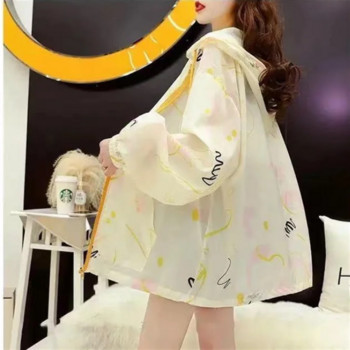 Fashion Print Ice Silk Αντιηλιακά Ρούχα Γυναικεία Καλοκαιρινή κουκούλα μακρυμάνικο μπουφάν Σάλι Anti-UV Wild Breathable Παλτό H2250