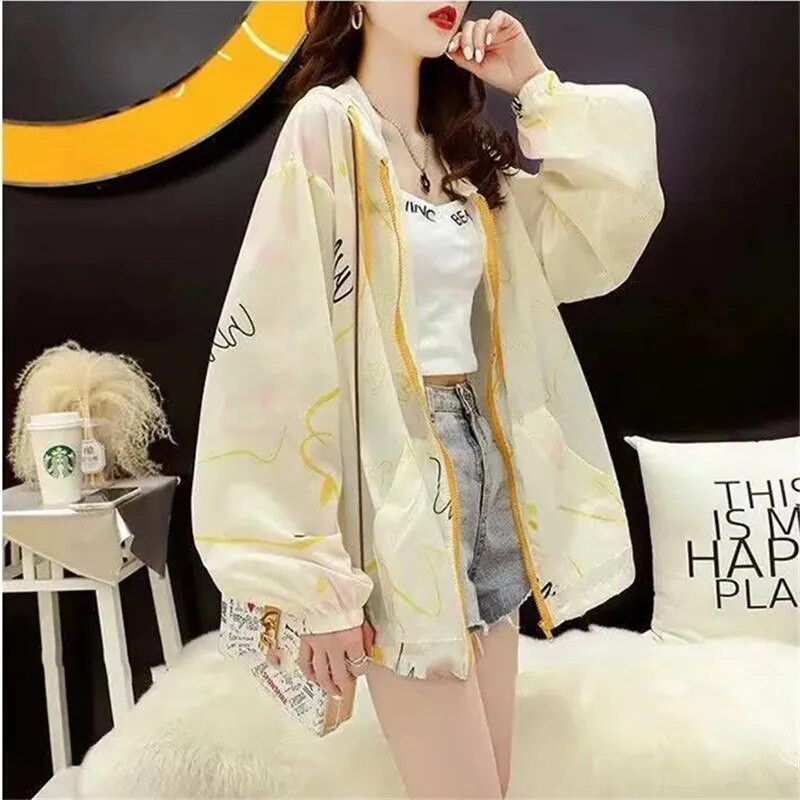 Modni print Ice Silk Odjeća za zaštitu od sunca Ženska ljetna jakna s kapuljačom dugih rukava Šal Anti-UV Divlji prozračni kaput H2250