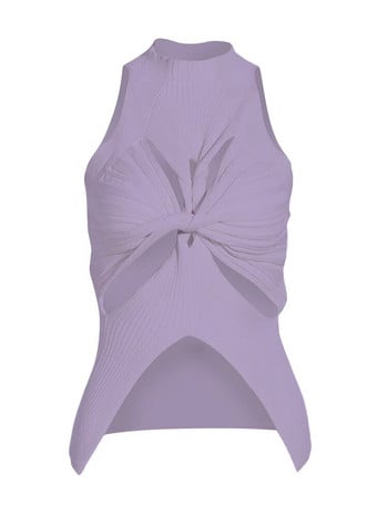 TWOTWINSTYLE Секси разкроена жилетка за жени, плътни минималистични плетени жилетки с кръгла яка без ръкави Дамски летни дрехи Стил Нов