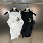 PREPOMP 2023 Winter New Collection Αμάνικο με στρογγυλή λαιμόκοψη Ruched Slim Tank Top Women GM720