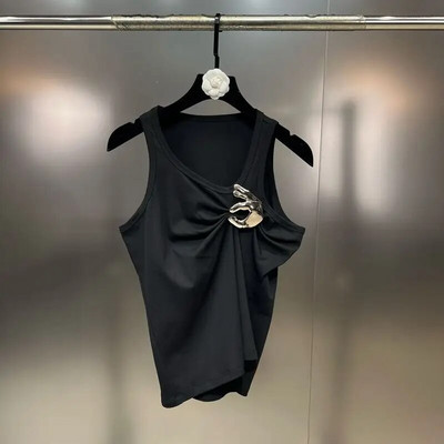 PREPOMP 2023 Winter New Collection Αμάνικο με στρογγυλή λαιμόκοψη Ruched Slim Tank Top Women GM720