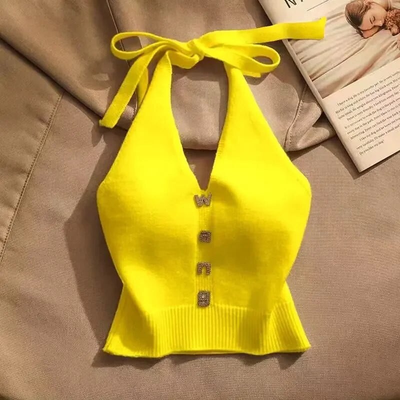Ženska ljetna Y2K odjeća bez rukava s V izrezom Seksi majice bez rukava Crop Top Vintage Cool Girl Pletena majica s korejskom modom