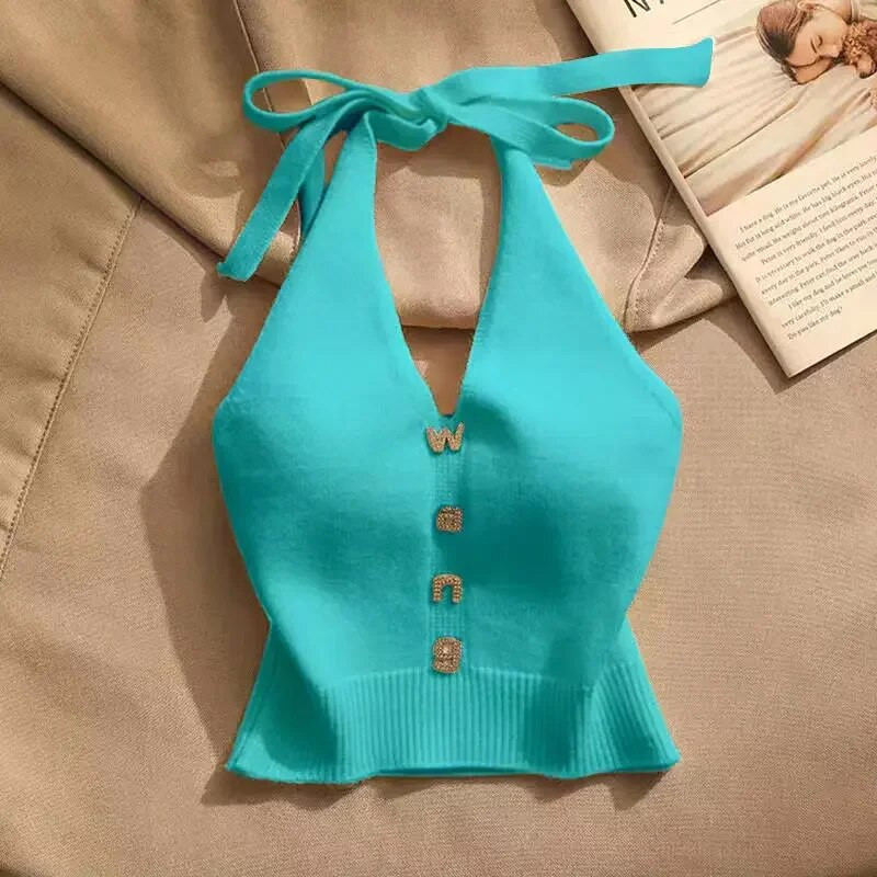 Ženska ljetna Y2K odjeća bez rukava s V izrezom Seksi majice bez rukava Crop Top Vintage Cool Girl Pletena majica s korejskom modom