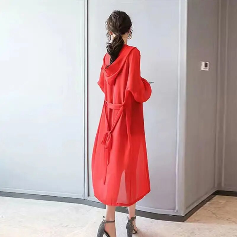 Duge jakne Ženske prozirne S-3XL Minimalistički šik Čiste dnevne Ljetne prozračne Ljetne, šik s kapuljačom Ulzzang široke, za slobodno vrijeme