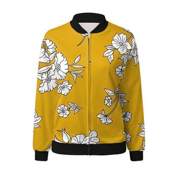 Vintage Floral εμπριμέ μπουφάν για γυναίκες Κομψό μπουφάν με φερμουάρ Ανοιξιάτικο φθινόπωρο τζάκετ γραφείου Slim Jackets Παλτό Retro outwear