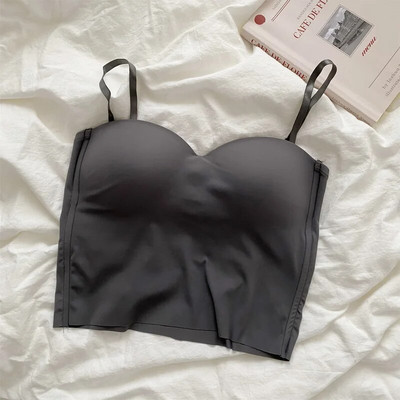 Nyári jeges selyem melltartó felsők Szexi spagetti pántos mellény felsők női puha beépített melltartó Ujjatlan camisole fehérnemű Топ Женский