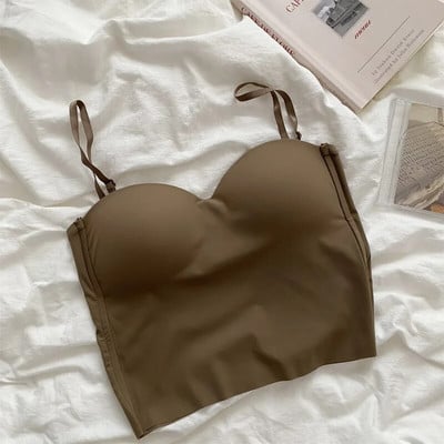 Nyári jeges selyem melltartó felsők Szexi spagetti pántos mellény felsők női puha beépített melltartó Ujjatlan camisole fehérnemű Топ Женский