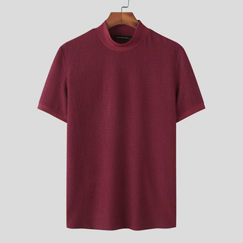 Casual μπλουζάκια με απλό στυλ INCERUN Ανδρικά μπλουζάκια με κοντομάνικα μπλουζάκια με κουκούτσι πλεξίματος καμιζέτα κομψή μασίφ μισό ψηλό γιακά S-5XL 2023