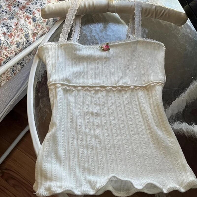 Y2K Vintage Milkmaid kratke majice bez leđa Ženski crni prsluk 2000-ih Retro čipkani ukrasi Split Camis Chic Fairycore Grunge odjeća