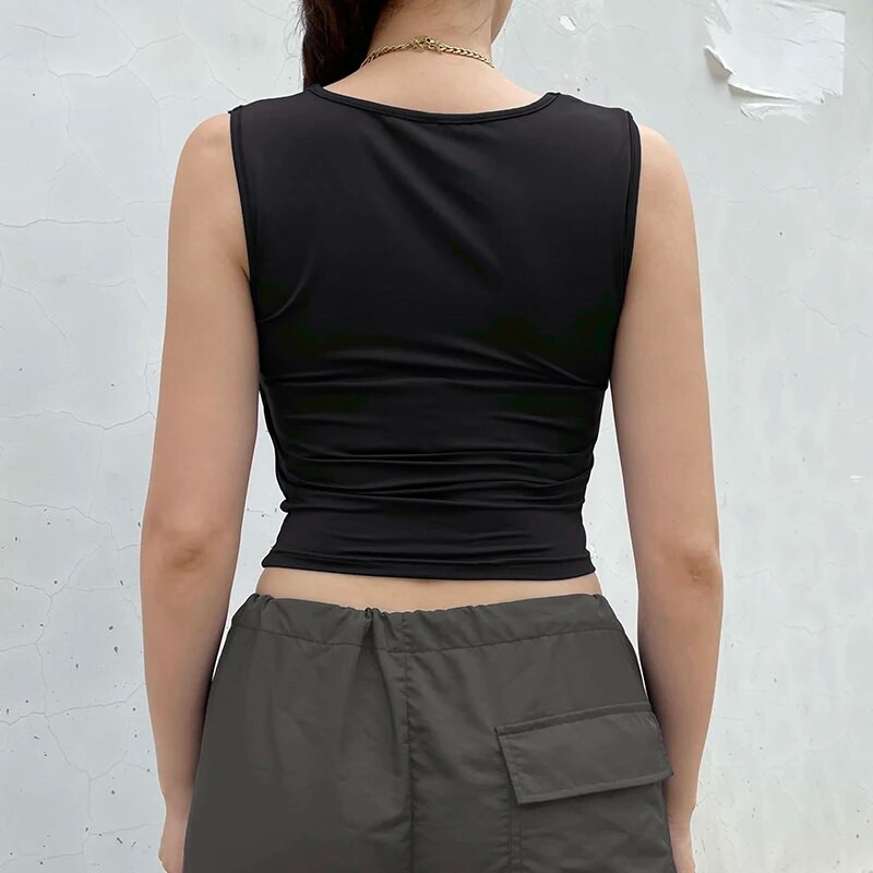 CIBBAR Jednobojna, elegantna skraćena majica s četvrtastim ovratnikom, ženske uske majice bez rukava Basic Casual ženski prsluk Harajuku Y2k Vintage majice