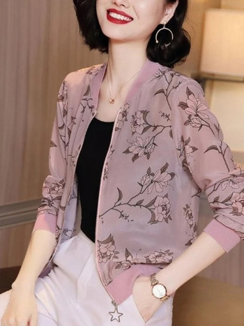 Лятно шифонено яке с щампи Дамско свободно дамско яке с дълъг ръкав, дамски топове, дишащи женски дрехи X180