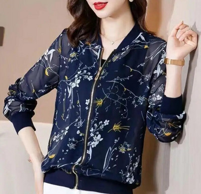 Καλοκαιρινό σιφόν στάμπα Γυναικείο μακρυμάνικο φαρδύ Bomber Γυναικείο μπλουζάκι Γυναικεία αναπνεύσιμα ρούχα X180