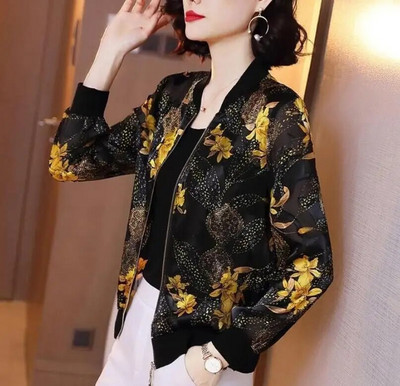 Καλοκαιρινό σιφόν στάμπα Γυναικείο μακρυμάνικο φαρδύ Bomber Γυναικείο μπλουζάκι Γυναικεία αναπνεύσιμα ρούχα X180