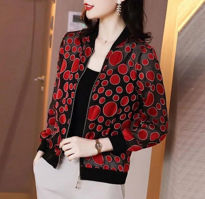 Καλοκαιρινό σιφόν στάμπα Γυναικείο μακρυμάνικο φαρδύ Bomber Γυναικείο μπλουζάκι Γυναικεία αναπνεύσιμα ρούχα X180