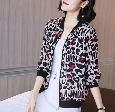 Καλοκαιρινό σιφόν στάμπα Γυναικείο μακρυμάνικο φαρδύ Bomber Γυναικείο μπλουζάκι Γυναικεία αναπνεύσιμα ρούχα X180