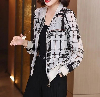 Καλοκαιρινό σιφόν στάμπα Γυναικείο μακρυμάνικο φαρδύ Bomber Γυναικείο μπλουζάκι Γυναικεία αναπνεύσιμα ρούχα X180